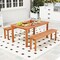 Natural 59 Inch Wooden Patio Dining Backless Bench with Teak Oil Finish and Slatted Seat